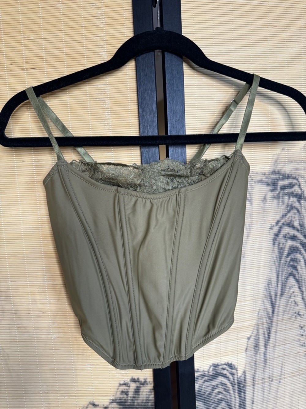 Olive Green Lace-Trim Bustier Top